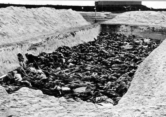 ベルゲン=ベルゼン（Bergen-Belsen）強制収容所の死体埋立て場の一つ（トルーマン大統領図書館 Truman Library，Acc.jpg